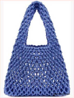 Straw Beach Bag Woven Rattan Shoulder Bag Fishing Net Handbag Cotton Rope Tote